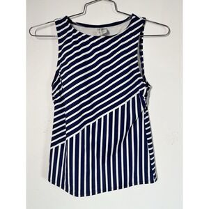 Lands End Women's Soft Cup Tankini Swim Top Navy‎ White Stripe Size 4 Water Park